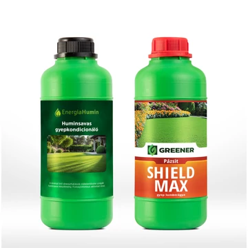1 literes flakonban Huminsavas gyepkondicionáló és Greener Pázsit Shield Max
